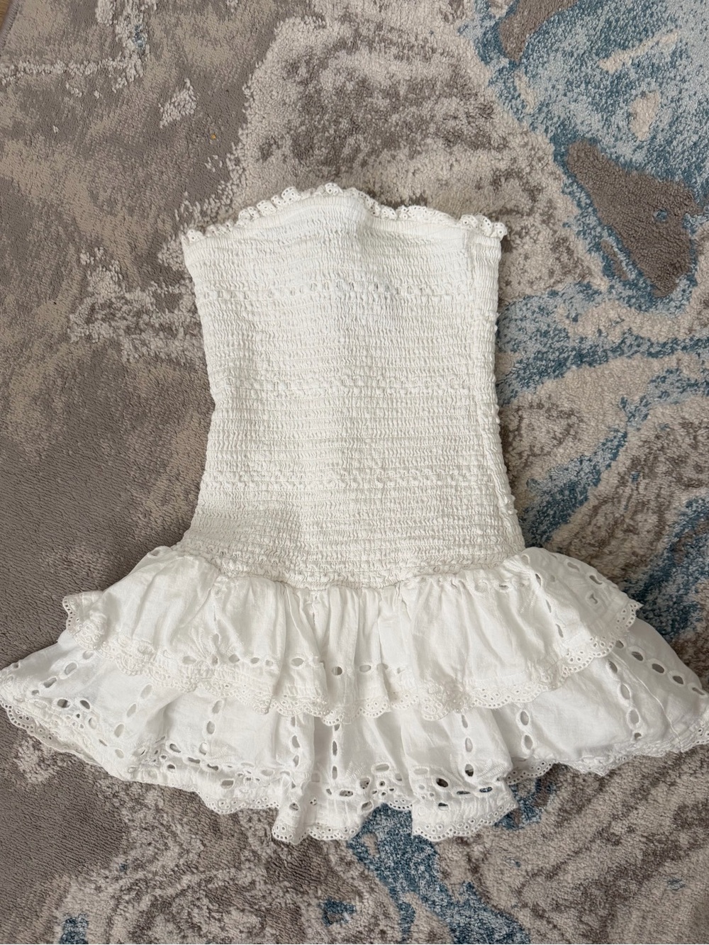 Katie J White Eyelet Ruffle Strapless Kids Dress